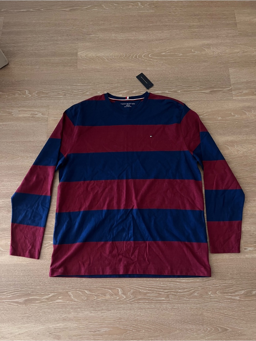 Tommy Hilfiger Navy & Burgundy Striped Long-Sleeve Crew